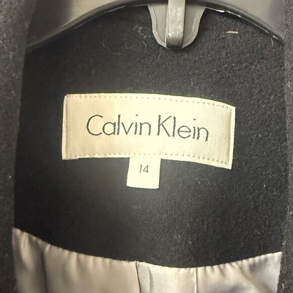 NWOT Calvin Klein Black Double Breasted Lined Wool Cashmere Peacoat Size 14 - Picture 11 of 11